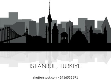 Istanbul, Turkiye skyline, silhouette. This illustration represents the country with its most notable buildings. Vector is fully editable, every object is holistic and movable