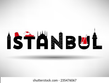 Istanbul Typographic Design with Symbols of Istanbul.