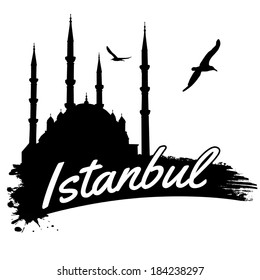 Istanbul in vintage style poster, vector illustration