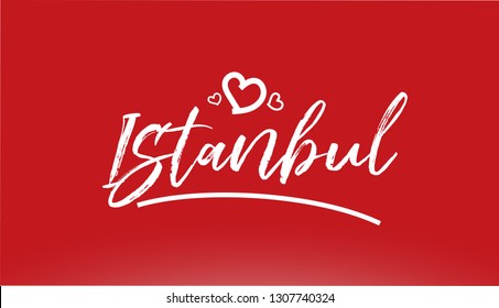 istanbul white city hand written text with heart on red background for logo or typography design