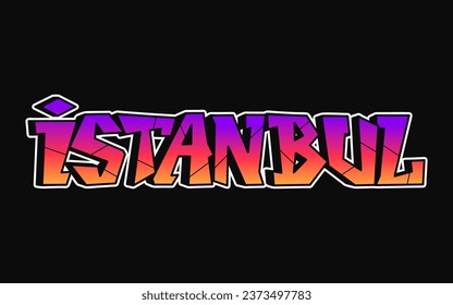 Palabra de Estambul trippy letras estilo graffiti psicodélico. Dibujo del logo de la caricatura con dibujos hechos a mano en vectores en Estambul. Divertidas y geniales cartas trippy, moda, graffiti estilo impreso para camiseta, afiche 