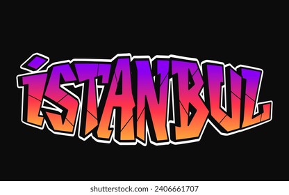 Palabra de Estambul trippy letras estilo graffiti psicodélico. Dibujo del logo de la caricatura con dibujos hechos a mano en vectores en Estambul. Divertidas y geniales cartas trippy, moda, graffiti estilo impreso para camiseta, afiche 