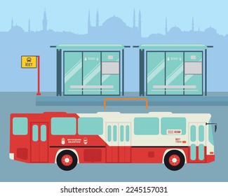 Istanbul's historical transportation bus IETT and its station. Translation: "Metropolitan Municipality IETT Bus No. 85M."