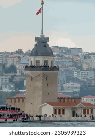 istanbul,Turkey.May 19,2023.The Maiden Tower in Bosphorus Strait, Istanbul, Turkey.image after restoration