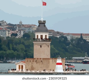 istanbul,Turkey.May 19,2023.The Maiden Tower in Bosphorus Strait, Istanbul, Turkey.image after restoration