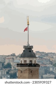 istanbul,Turkey.May 19,2023.The Maiden Tower in Bosphorus Strait, Istanbul, Turkey.image after restoration