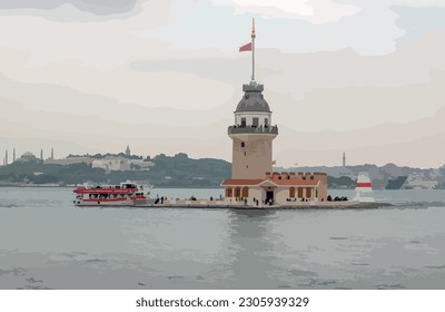 istanbul,Turkey.May 19,2023.The Maiden Tower in Bosphorus Strait, Istanbul, Turkey.image after restoration