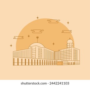 Istiqlal Mosque located in the capital city of Indonesia, Jakarta. Simple icon illustration. 