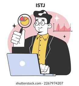 ISTJ MBTI type. Responsible organizers, ordering systems and institutions. Human personality psychological test. Personal and professional growth. Flat vector illustration