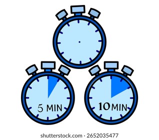 Coleção de ícones do IStopwatch. Linha colorida e cronômetros cronômetros cronômetro de silhueta. Coleção de timers de contagem regressiva. Ícones de temporizador de 5 min, 10 min e em branco, conjunto de ícones de cronômetro. Símbolo do temporizador. Ícone de cronômetro. Imagem do alarme