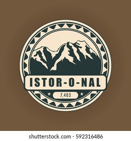 Istor-o-nal, mountain symbol, abstract patch, with name, and height in meters, vector illustration