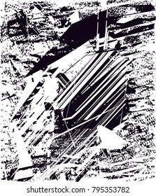  istress background in black and white texture with  dark spots, scratches and lines. Abstract vector illustration
