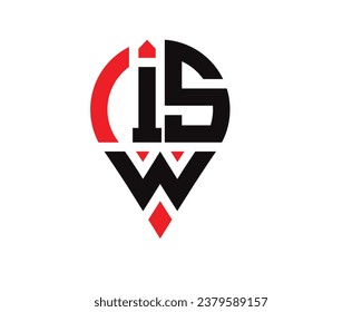 Diseño del logotipo de la forma de ubicación de la letra ISW. Diseño simple del logotipo de ubicación de letras ISW.