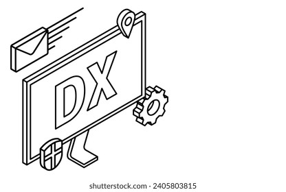 IT, DX image, simple computer monitor and IT icon, isometric