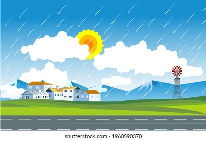 It' raining countryside landscape, vector illustration