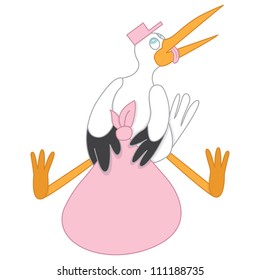 It' s a big girl! Tired stork holds a heavy parcel