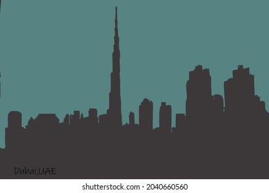 "It is a vector of tall building silhouette . This is a skyline silhouette of Dubai