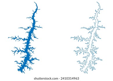 Itaipu Lake (Federative Republic of Brazil, Paraguay) map vector illustration, scribble sketch Reservoir Lago de Itaipu dam map