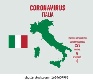 Italia coronavirus statistics in february 2020. Map of Italia. 2019-nCoV. Dangerous chinese ncov corona virus. Vector illustration. Coronavirus in Italia. Italia coronavirus.