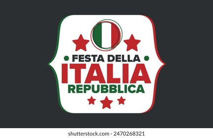 Italia. Festa della Repubblica Italiana. Texto en italiano: Día de la República Italiana Feliz fiesta nacional. Celebrado anualmente el 2 de junio en Italia. Bandera de Italia. Diseño patriótico. póster de Vector