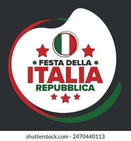 Italia. Festa della Repubblica Italiana. Texto en italiano: Día de la República Italiana Feliz fiesta nacional. Celebrado anualmente el 2 de junio en Italia. Bandera de Italia. Diseño patriótico. póster de Vector