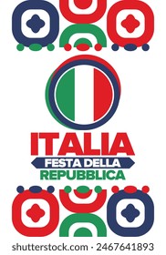 Italien. Festa della Repubblica. Text auf Italienisch: Italienische Republik. Fröhlicher Nationalfeiertag. Jährlich am 2. Juni in Italien gefeiert. Italien Flagge. Patriotisches Design. Vektorillustration