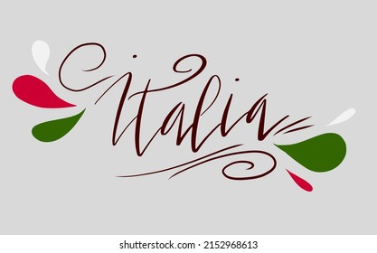 Italia hand drawn lettering vector illustration with abstract elements