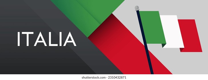 Italia national day banner design. Italian flag theme graphic art web background. Abstract celebration decoration, red white green color. Italy flag geometric ribbon vector illustration.