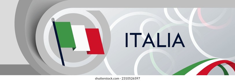 Italia national day banner design with circles. Italian flag theme graphic art web background. Abstract celebration decoration, red white green color. Italy flag geometric ribbon vector illustration.