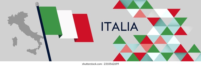 Italia national day banner design. Italian flag theme graphic triangle art web background. Abstract celebration pattern, red white green color. Italy flag geometric triangles vector illustration.