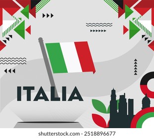 Italia national day banner design. Italian flag theme background. Abstract geometric retro shapes. Italy Vector illustration.