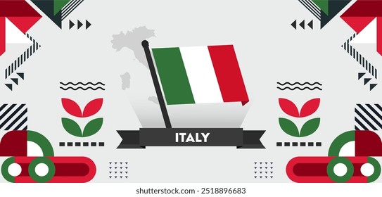 Italia national day banner design. Italian flag theme background. Abstract geometric retro shapes. Italy Vector illustration.