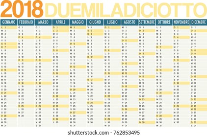 Italian 2018 calendar, vertical months