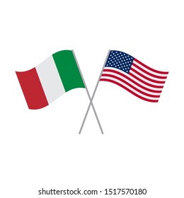 Italian and American  flags vector isolated on white background