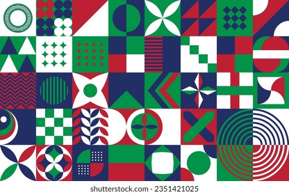 Italian American Heritage Month Abstract Background. October Culture Awareness Celebration Poster. Horizontal website banner vector illustration. Neo Geometric pattern concept art. Social media post