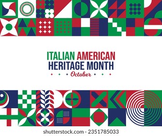 Italian American Heritage Month Abstract Background. October Culture Awareness Celebration Typography Poster. Horizontal website banner Social media vector illustration. Neo Geometric pattern concept