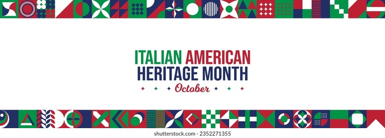 Italian American Heritage Month Abstract Background. October Culture Awareness Celebration Typography Poster. Horizontal website header banner vector illustration. Neo Geometric pattern concept design