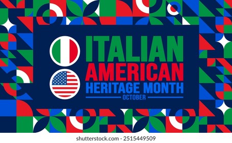 Italian American Heritage Month geometric shape pattern background or banner design template  is observed every year in October. Holiday concept. Template for card, poster, placard, template. eps 10