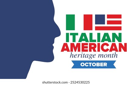 Italian American Heritage Month. Happy holiday celebrate annual in October. Italy and United States flag. Culture month. Patriotic design. Poster, card, banner, template. Vector illustration