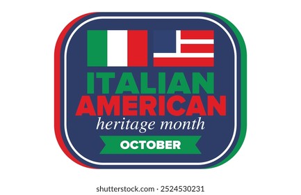 Italian American Heritage Month. Happy holiday celebrate annual in October. Italy and United States flag. Culture month. Patriotic design. Poster, card, banner, template. Vector illustration