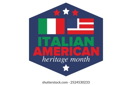 Italian American Heritage Month. Happy holiday celebrate annual in October. Italy and United States flag. Culture month. Patriotic design. Poster, card, banner, template. Vector illustration