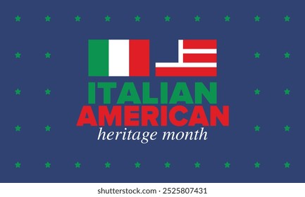 Italian American Heritage Month. Happy holiday celebrate annual in October. Italy and United States flag. Culture month. Patriotic design. Poster, card, banner, template. Vector illustration