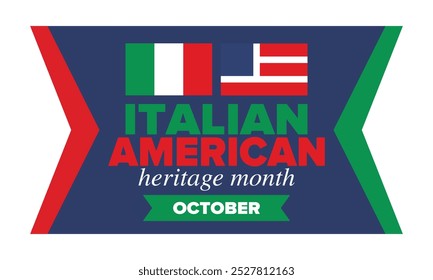 Italian American Heritage Month. Happy holiday celebrate annual in October. Italy and United States flag. Culture month. Patriotic design. Poster, card, banner, template. Vector illustration