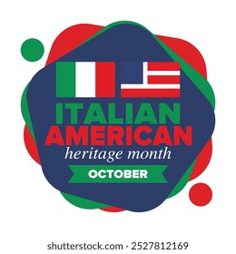 Italian American Heritage Month. Happy holiday celebrate annual in October. Italy and United States flag. Culture month. Patriotic design. Poster, card, banner, template. Vector illustration