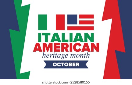 Italian American Heritage Month. Happy holiday celebrate annual in October. Italy and United States flag. Culture month. Patriotic design. Poster, card, banner, template. Vector illustration