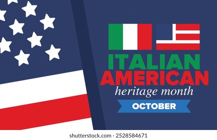 Italian American Heritage Month. Happy holiday celebrate annual in October. Italy and United States flag. Culture month. Patriotic design. Poster, card, banner, template. Vector illustration