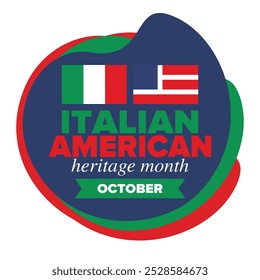 Italian American Heritage Month. Happy holiday celebrate annual in October. Italy and United States flag. Culture month. Patriotic design. Poster, card, banner, template. Vector illustration