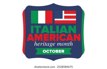 Italian American Heritage Month. Happy holiday celebrate annual in October. Italy and United States flag. Culture month. Patriotic design. Poster, card, banner, template. Vector illustration