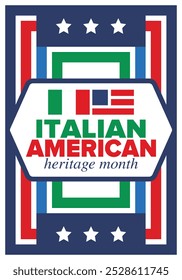 Italian American Heritage Month. Happy holiday celebrate annual in October. Italy and United States flag. Culture month. Patriotic design. Poster, card, banner, template. Vector illustration