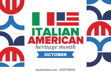 Italian American Heritage Month. Happy holiday celebrate annual in October. Italy and United States flag. Culture month. Patriotic design. Poster, card, banner, template. Vector illustration